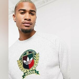 adidas Originals Sweatshirt C Crest Embroidered Gray Fleece 3 Stripes Size 2XL